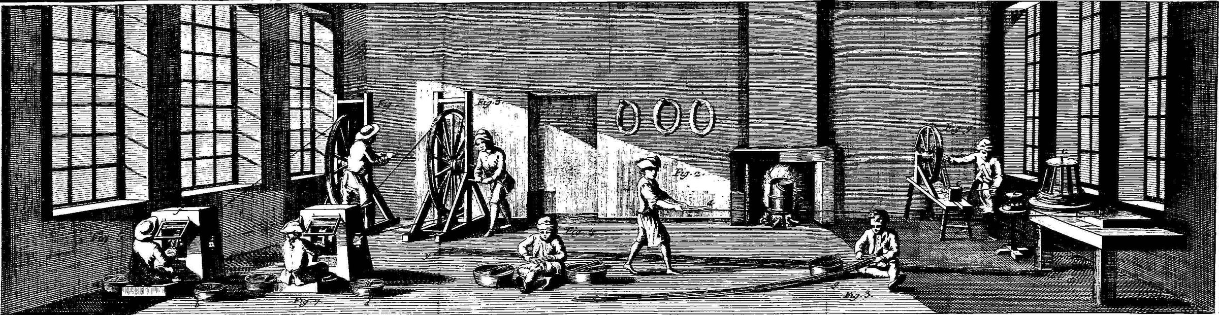 Pin-making workshop, plate from Diderot and d'Alembert's Encyclopédie (1762)